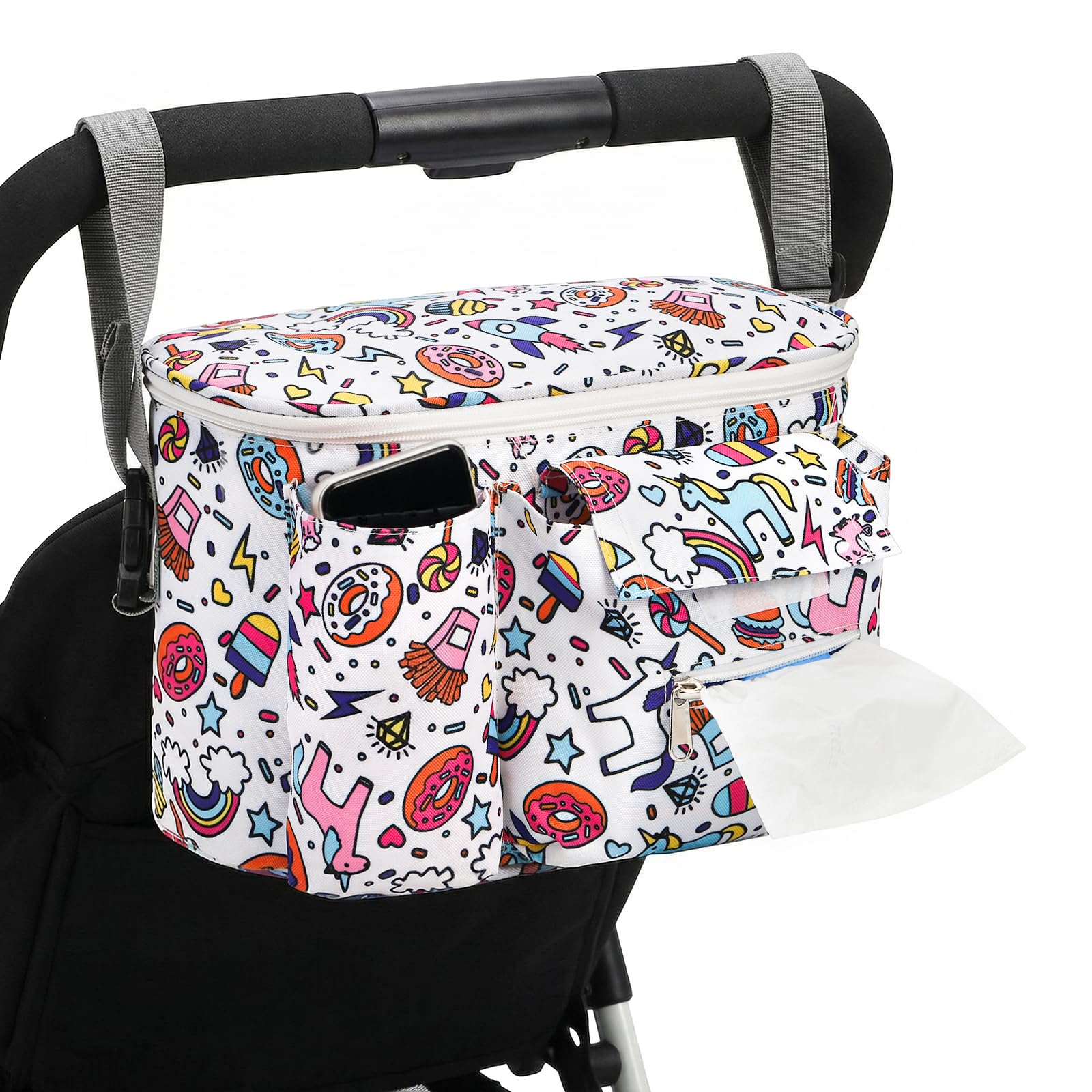 Coloch Universal Stroller Organizer, Large Capacity Multi-purpose Stroller Bag Caddy with Cup Holder Waterproof Stroller Basket 
