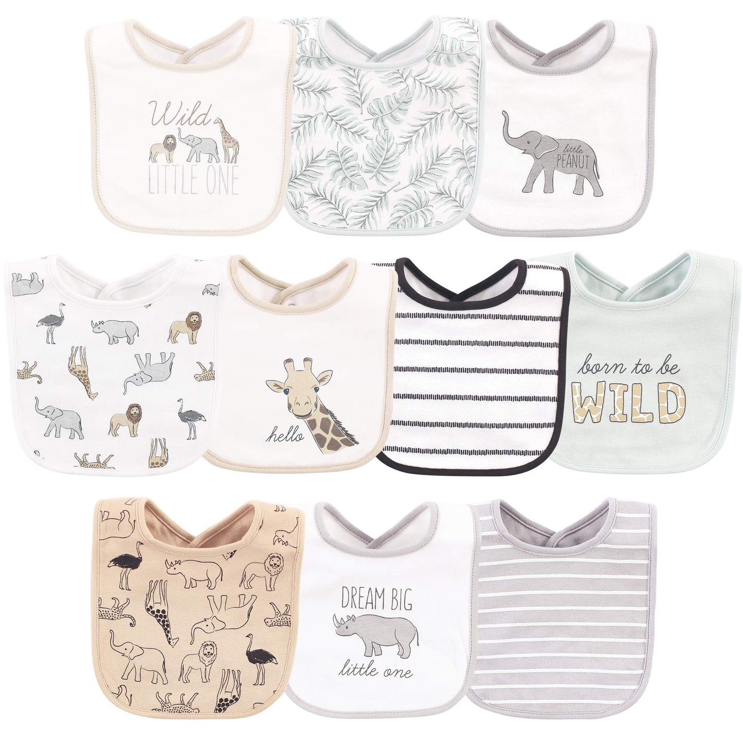 Hudson Baby Unisex Baby Cotton Bibs, Modern Neutral Safari, One Size