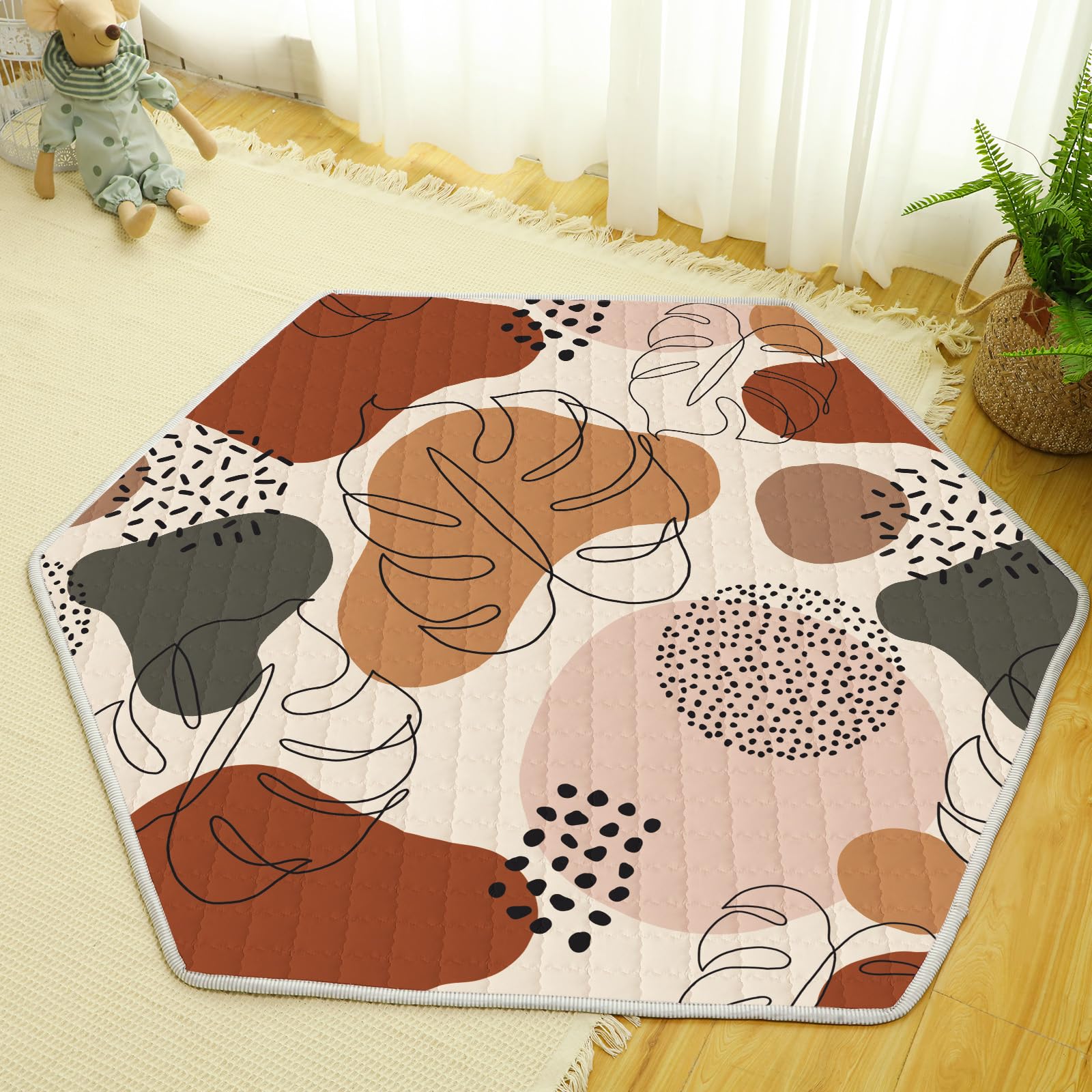 Funtery Woodland Animals Hexagon Playpen Mat Baby Play Mat Foldable Soft Nursery Rug Portable Baby Playmat Washable Comfortable