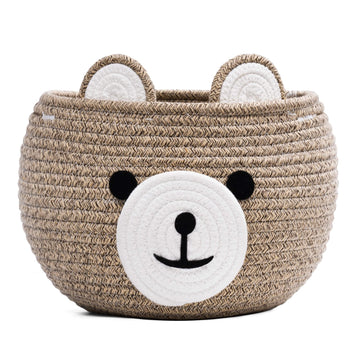 Cherrynow Cotton Rope Basket Baby Basket For Nursery, Bear Gift Basket For Kids, Empty Baby Shower Basket With Handles, Small Cu