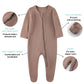 O2 Baby Baby Boys Girls Organic Cotton Zip Front Sleeper Pajamas, Footed Sleep  'N Play(Newborn, Brown)