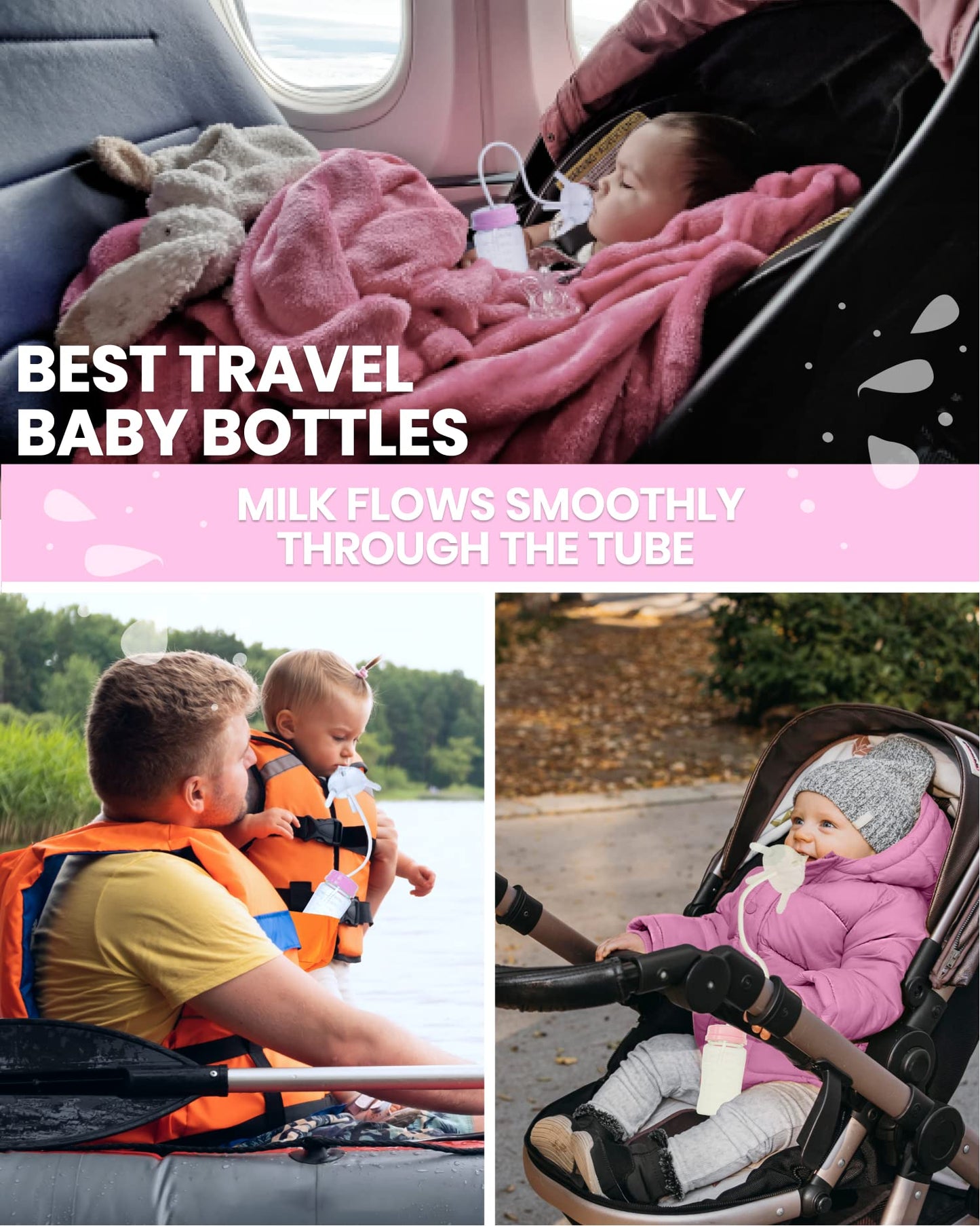 Skywin Self Feeding Baby Bottle 8oz Bottle Holder for Baby - 2 Pack Baby Bottle with Straw, Anti Colic, for Convenient Feeding (