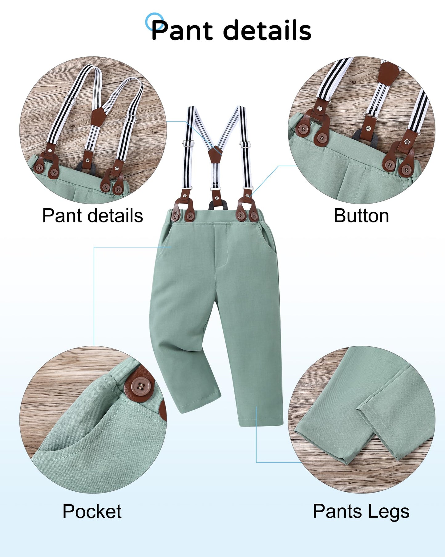 Yallet Toddler Baby Boy Clothes Suit Gentleman Wedding Outfits, Formal Dress Shirt+Bowtie+Suspender Pants(Light Green, 18-24 Mon
