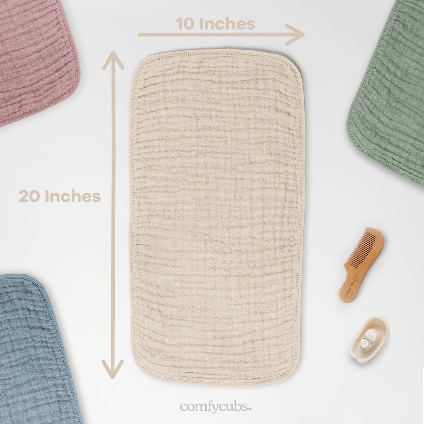 Comfy Cubs Muslin Burp Cloths 20' X 10', Pack Of 6 - Large, 6-Layer, Ultra Absorbent 100% Cotton For Baby Drool And Messes - S