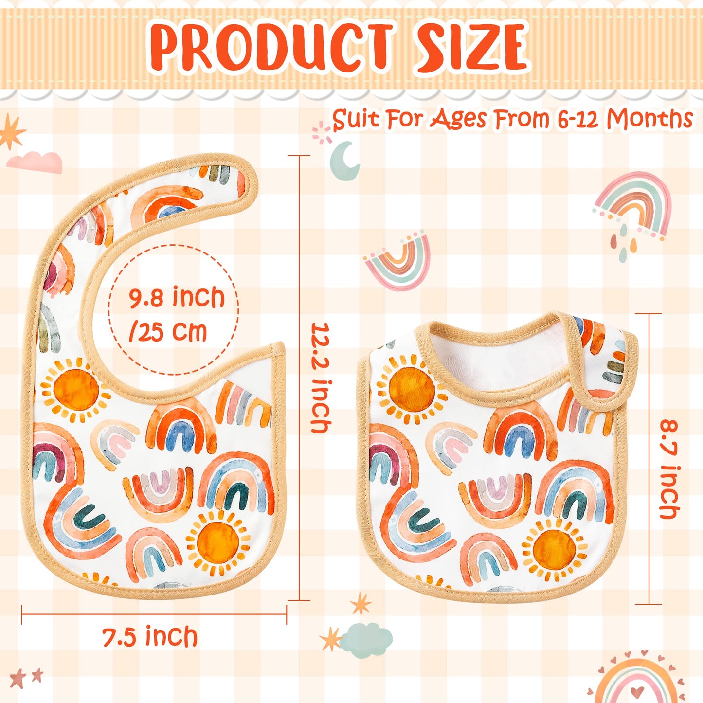 2Ooya 7Pcs Cotton Waterproof Baby Bibs Adjustable Hook Loop Closure Baby Bib With Rainbow Pattern Unisex Newborn Baby Food Bib F
