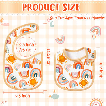 2Ooya 7Pcs Cotton Waterproof Baby Bibs Adjustable Hook Loop Closure Baby Bib With Rainbow Pattern Unisex Newborn Baby Food Bib F
