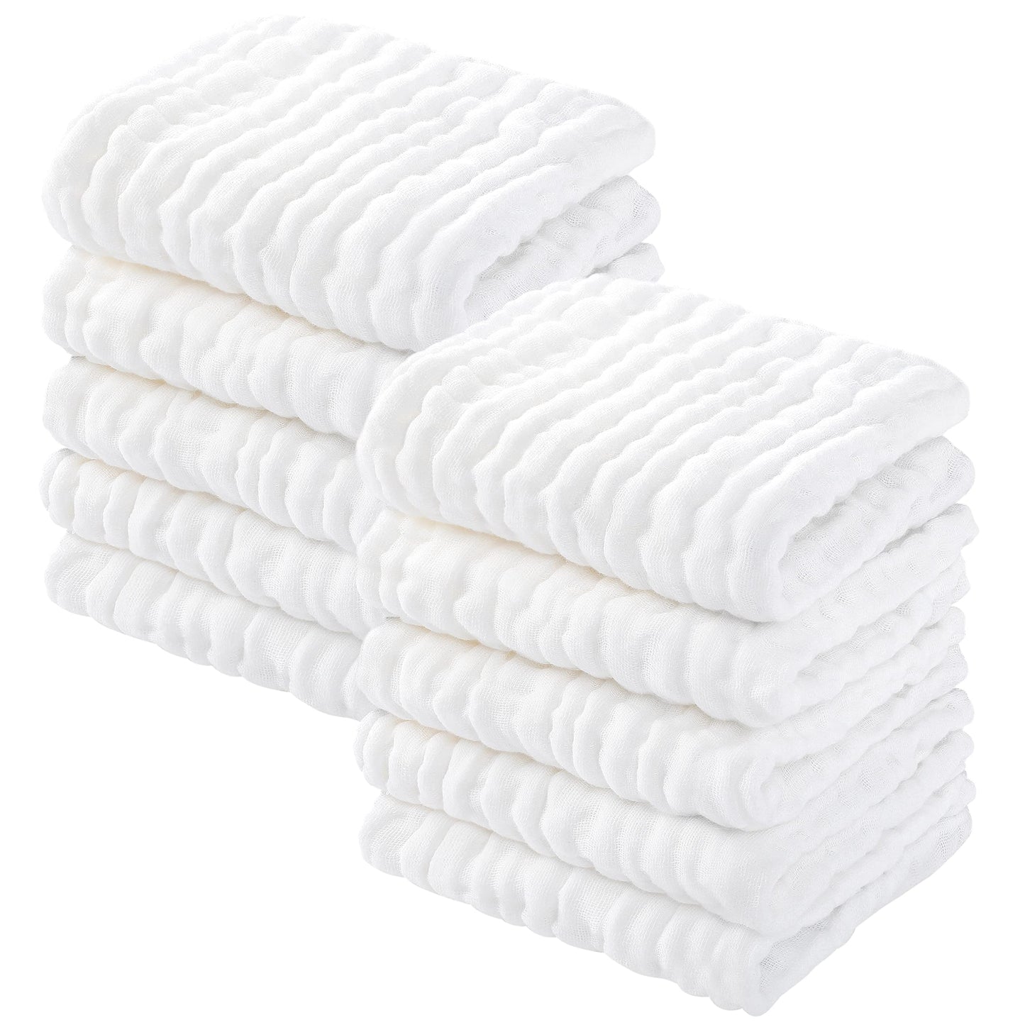 Yoofoss Muslin Baby Washcloths 100% Cotton Face Towels 10 Pack Wash Cloths For Baby 12X12In Soft And Absorbent Baby Wipes (White