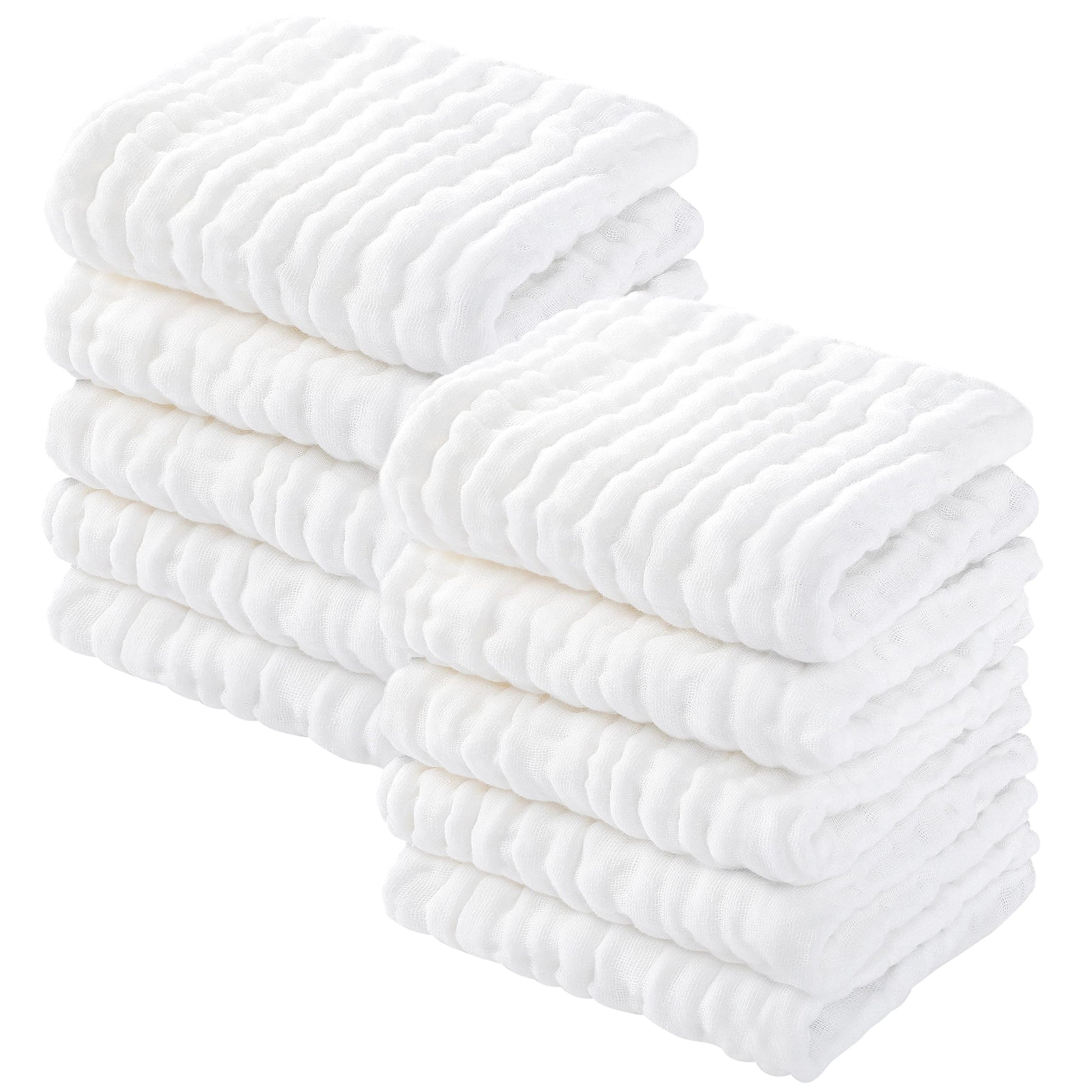 Yoofoss Muslin Baby Washcloths 100% Cotton Face Towels 10 Pack Wash Cloths For Baby 12X12In Soft And Absorbent Baby Wipes (White