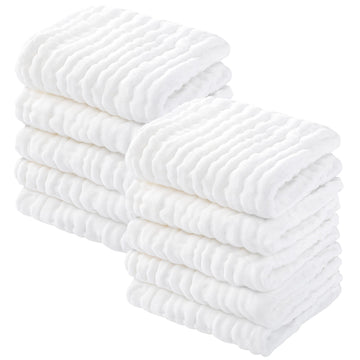 Yoofoss Muslin Baby Washcloths 100% Cotton Face Towels 10 Pack Wash Cloths For Baby 12X12In Soft And Absorbent Baby Wipes (White