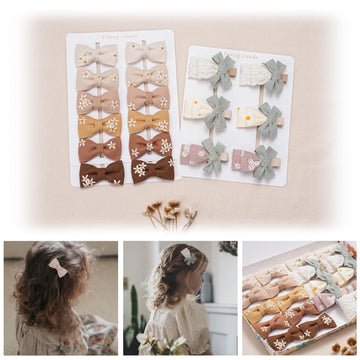 Baby Girl Hair Clips With Bow Holder 18 Pcs Daisy Embroidered Hair Bow Handmdade Flower Bouquet,Fully Lined Alligator Clips,Hair