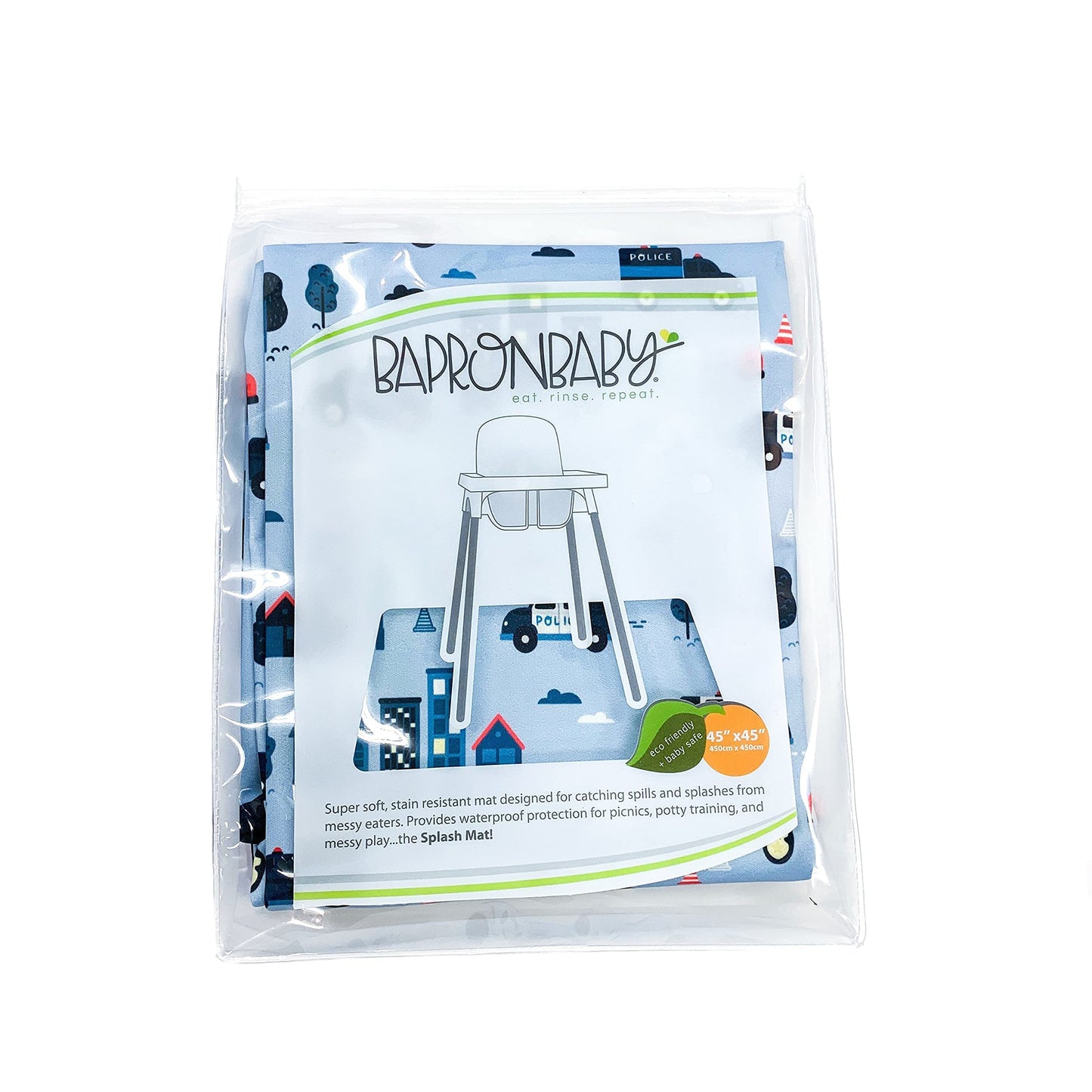 Bapronbaby Be Brave Police Patrol Splash Mat - Waterproof Catch-All For Under High Chairs, Floors, Tables, Playtime Or Arts & Cr