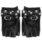 Skeleteen Fingerless Faux Leather Gloves - Black Biker Punk Gloves With Belt Up Closure And Rivet Design For Women And Kids