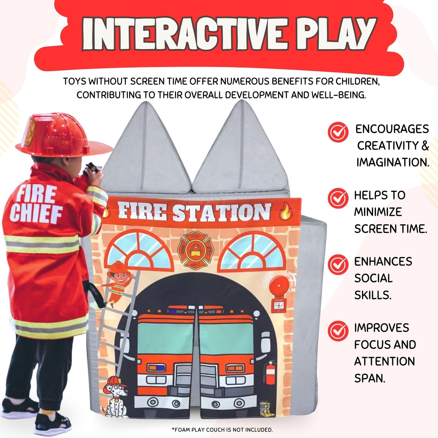 Couch Swag Play Panel for Childrens Foam Sofa Kids Couch (Firehouse)
