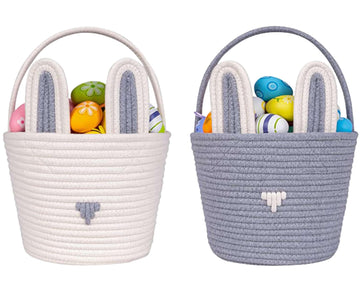CubesLand First Easter Basket for Boys - 2-Piece Empty Bunny Basket Set with Colorful Woven Design, Easter Eggs Hunt Buckets for