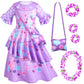 Kaisebile Princess Costume for Girls Birthday Halloween Party Dress Up with Bag,Leis Necklace Headband 3T 4T