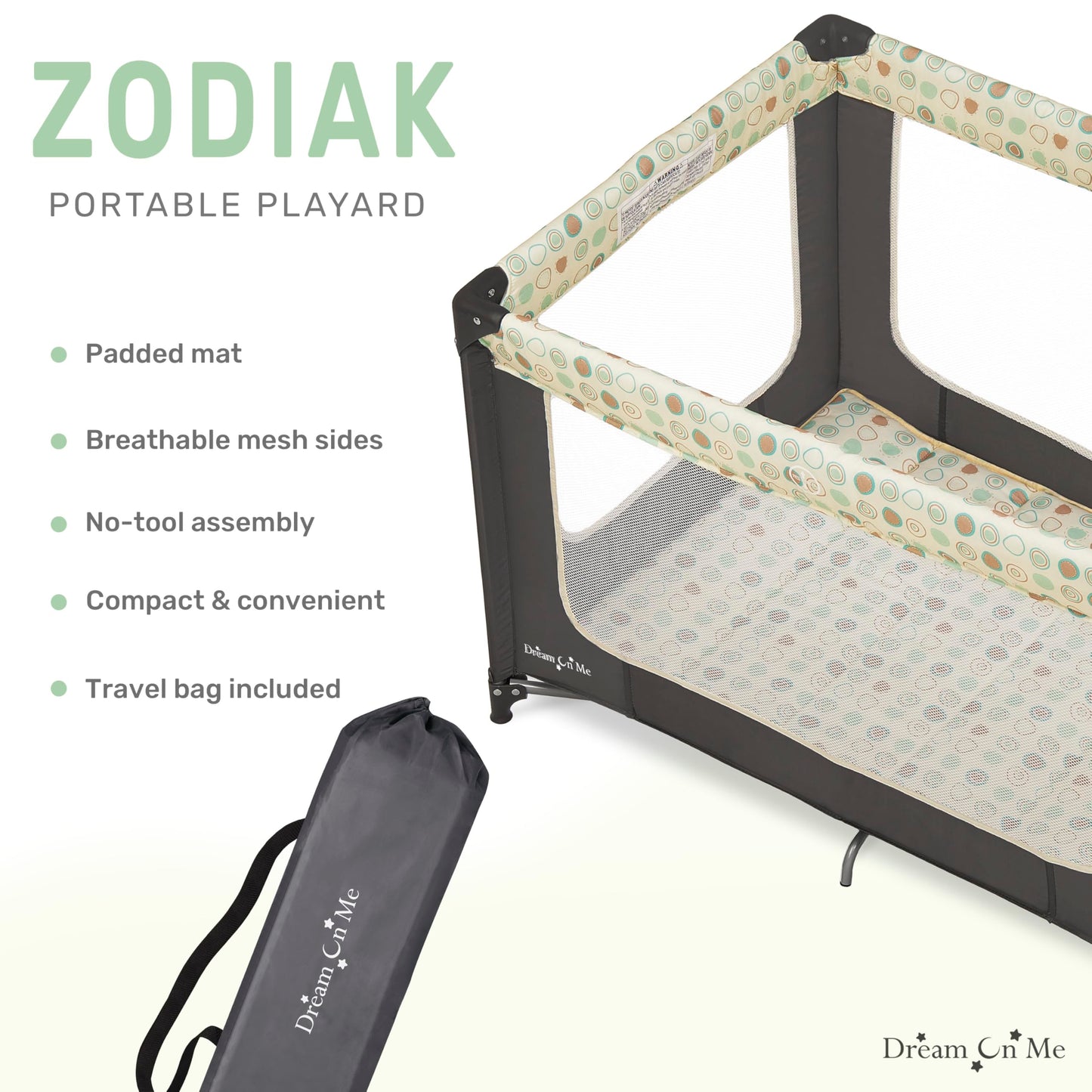 Dream On Me Zodiak Portable Playard In Grey, Lightweight, Packable And Easy Setup Baby Playard, Breathable Mesh Sides And Soft F