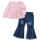 SODLON Baby Girl Clothes 12 18 Months Infant Spring Fall Winter Outfits 12 Month Girls Clothes Ruffle Long Sleeve Bow Light Pink