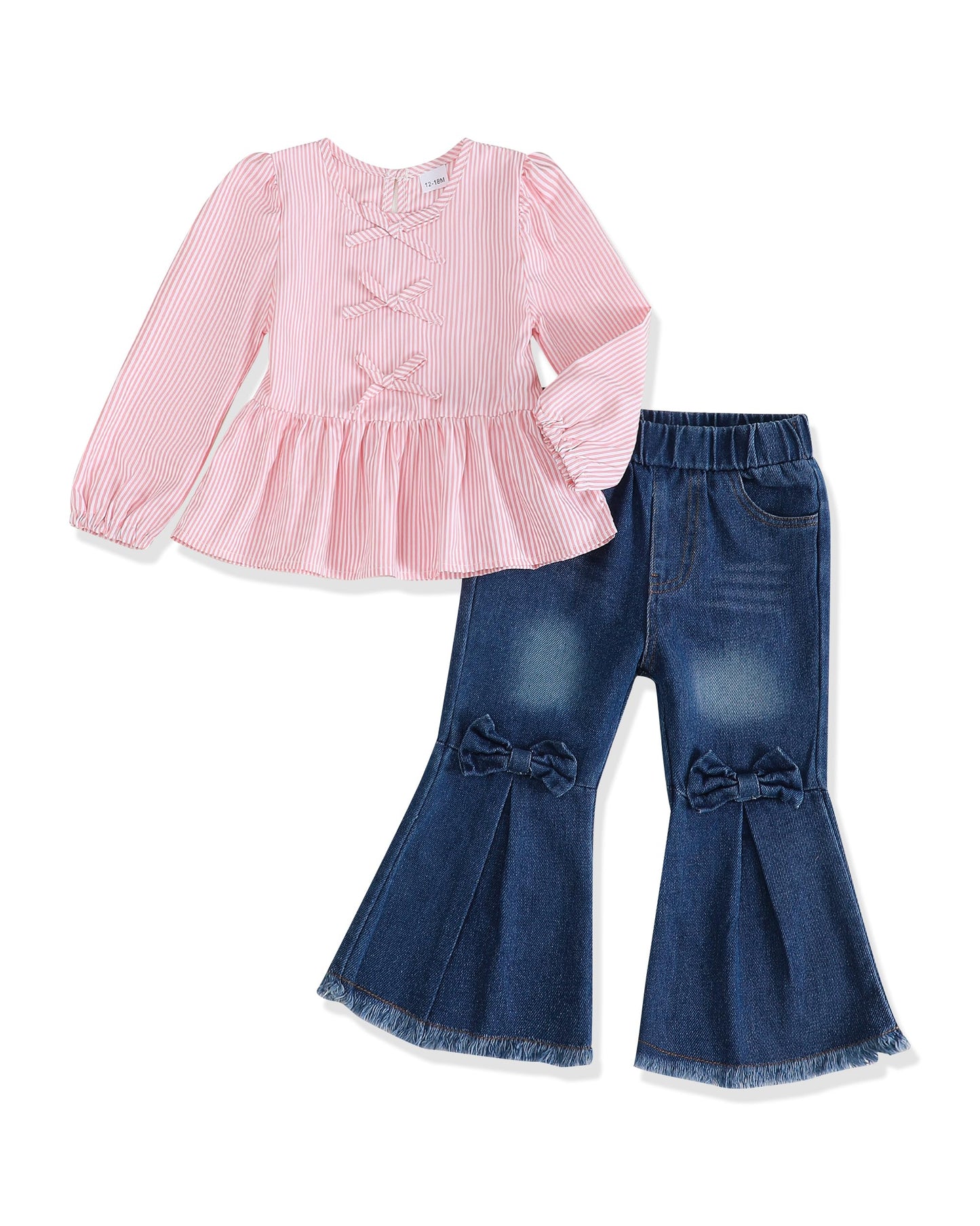 SODLON Baby Girl Clothes 12 18 Months Infant Spring Fall Winter Outfits 12 Month Girls Clothes Ruffle Long Sleeve Bow Light Pink