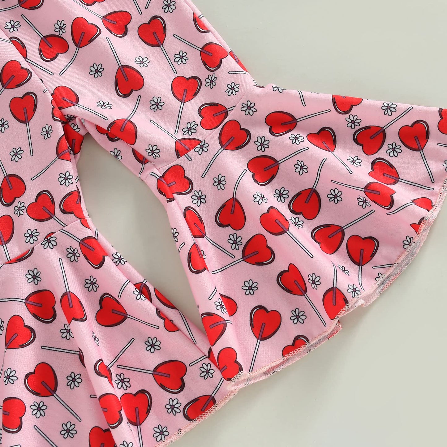 Wybzd Baby Girl Valentines Day Outfit Heart Candy Tee Shirt Top Bell-Bottom Pants Sets Cute Toddler Clothes Heart Candy 3-4T
