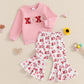 Nokpsedcb Baby Boy Girl Cute Letter Embroidery Long Sleeve Sweatshirt And Elastic Long Pants Toddler Valentine Outfits (Pink Xox