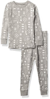 Honestbaby Baby Organic Cotton 2-Piece Snug Fit Pajama Set, Pattern Play Gray Heather, 2T
