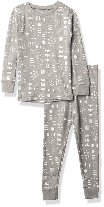 Honestbaby Baby Organic Cotton 2-Piece Snug Fit Pajama Set, Pattern Play Gray Heather, 2T
