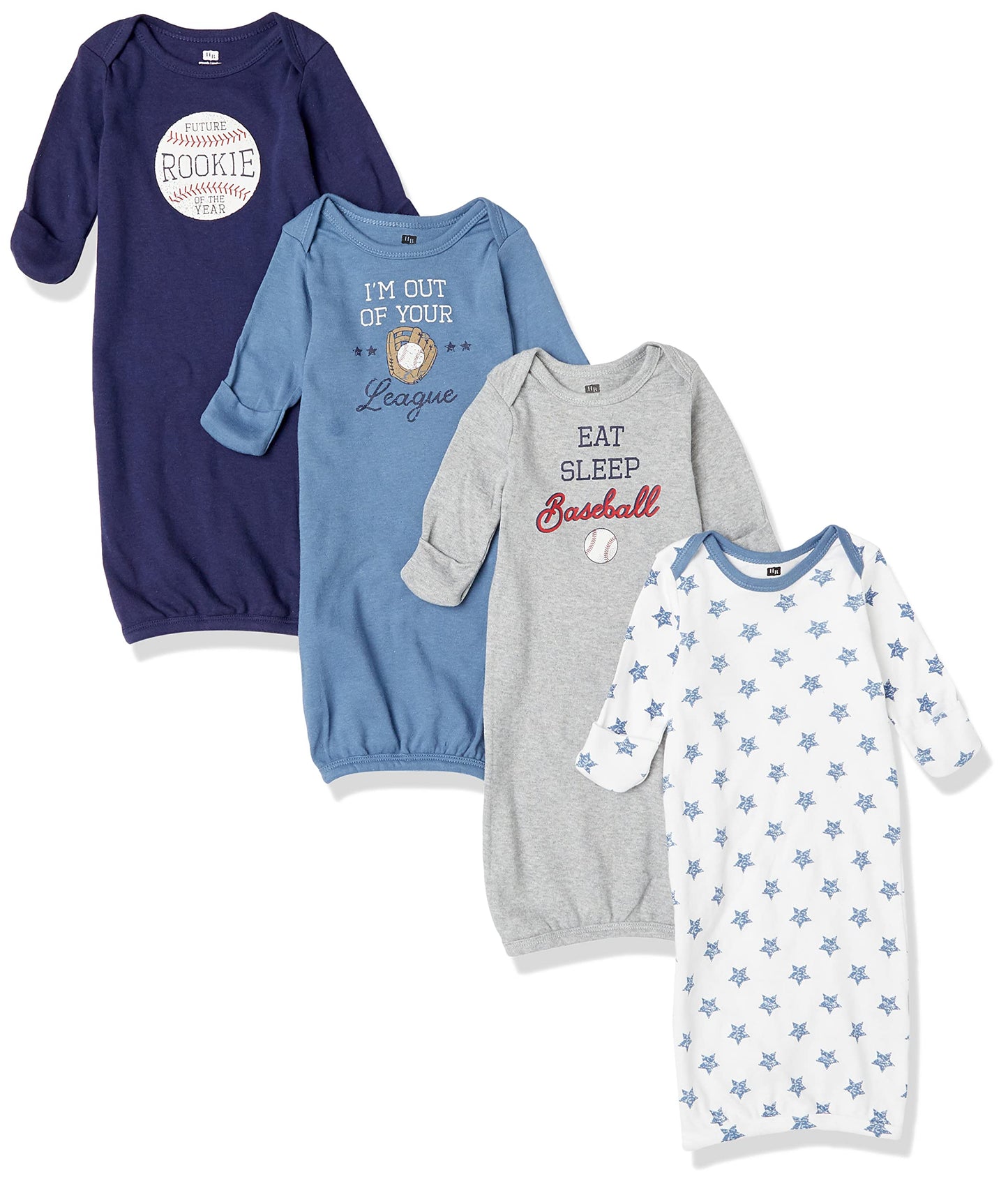 Hudson Baby Unisex Cotton Gowns, Baseball, 0-6 Months