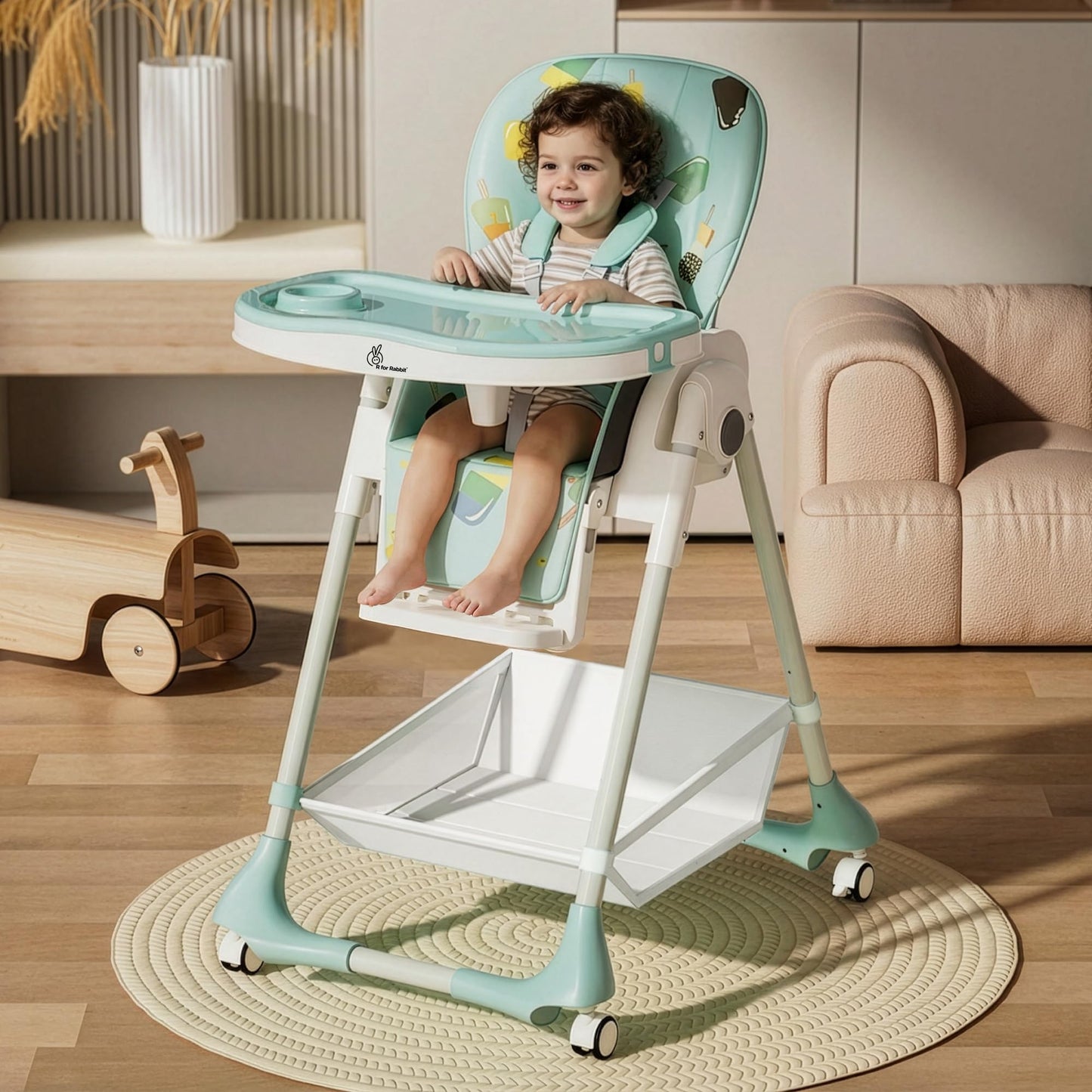 R For Rabbit Marshmallow High Chair For Baby, Multiple Recline Position High Chair With 7 Level Height Adjustment And 3-Recline 