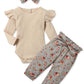 Kangkang Newborn Baby Girl Clothes Baby Girl Outfits Ribbed Ruffle Sleeve Romper + Floral Pants + Cute Headband Baby Clothes For