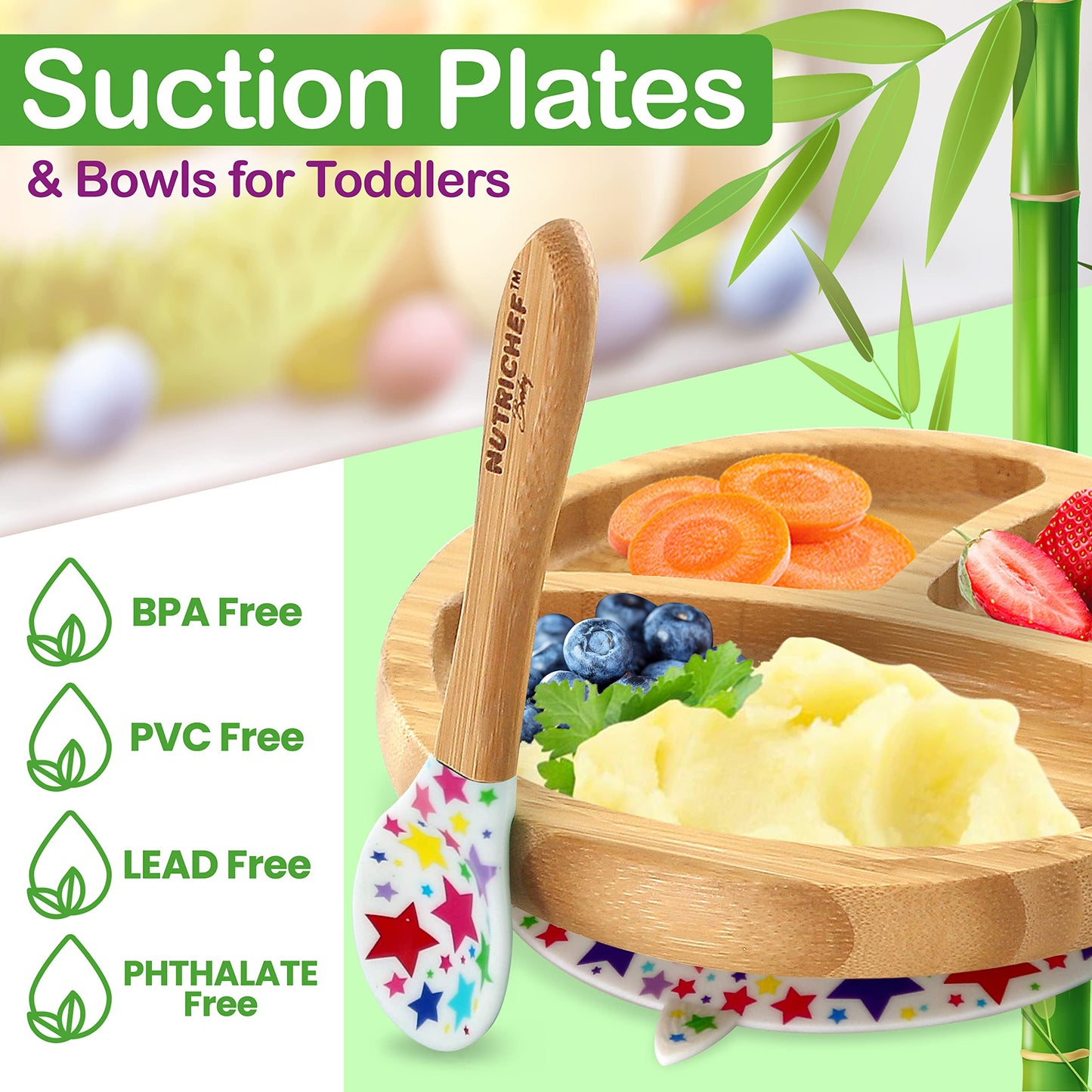 Nutrichef Round Bamboo Baby Plate, Star Plate