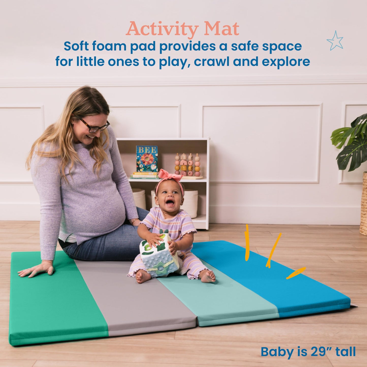 Ecr4Kids Softzone 4-Section Rainbow Runway Activity Mat, Folding Playmat, Contemporary