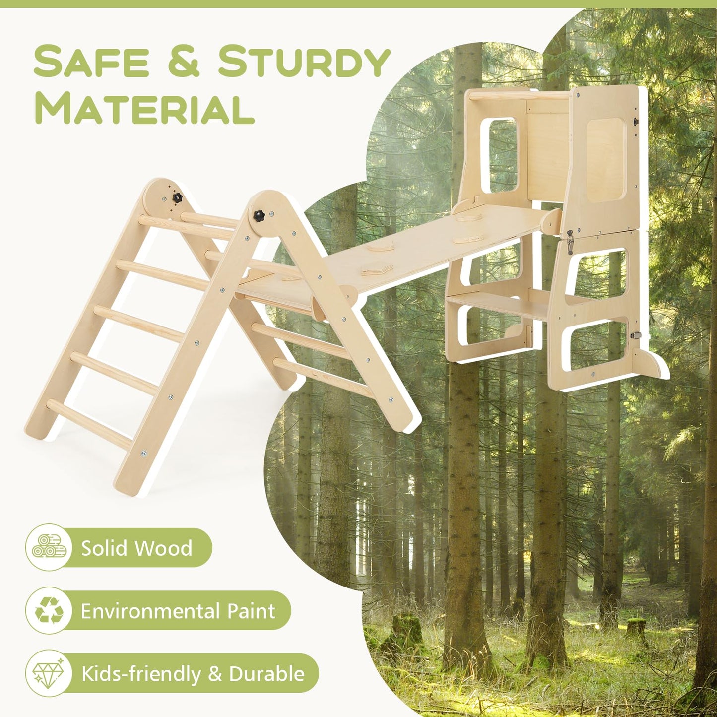 Olakids Climbing Toys For Toddlers, 8 In 1 Foldable Wood Pikler Montessori Jungle Gym With Toddler Tower Angle Adjustable Ladder