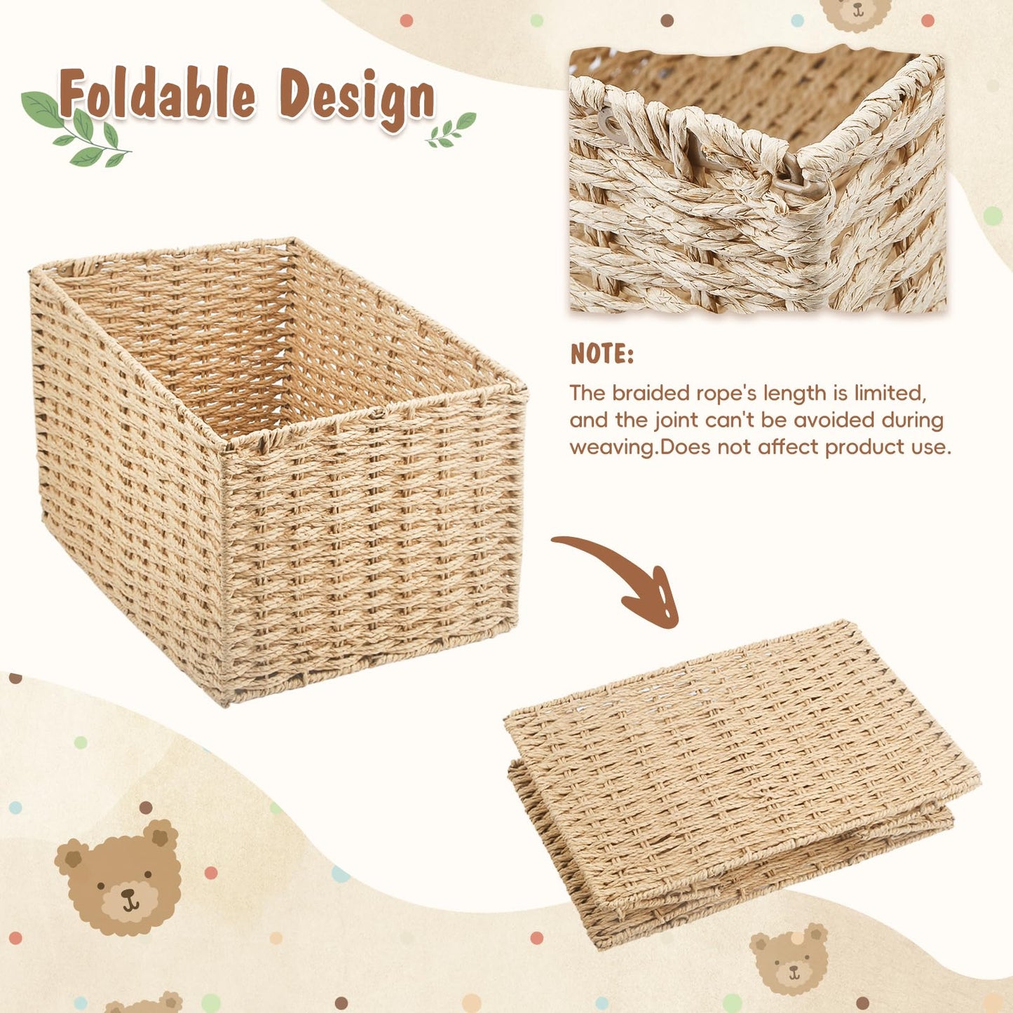 Wisreach Wooden Baby Shower Crate Closet, Foldable Handwoven Storage Basket for Baby Shower Gifts, Welcome Gift Basket for Newbo