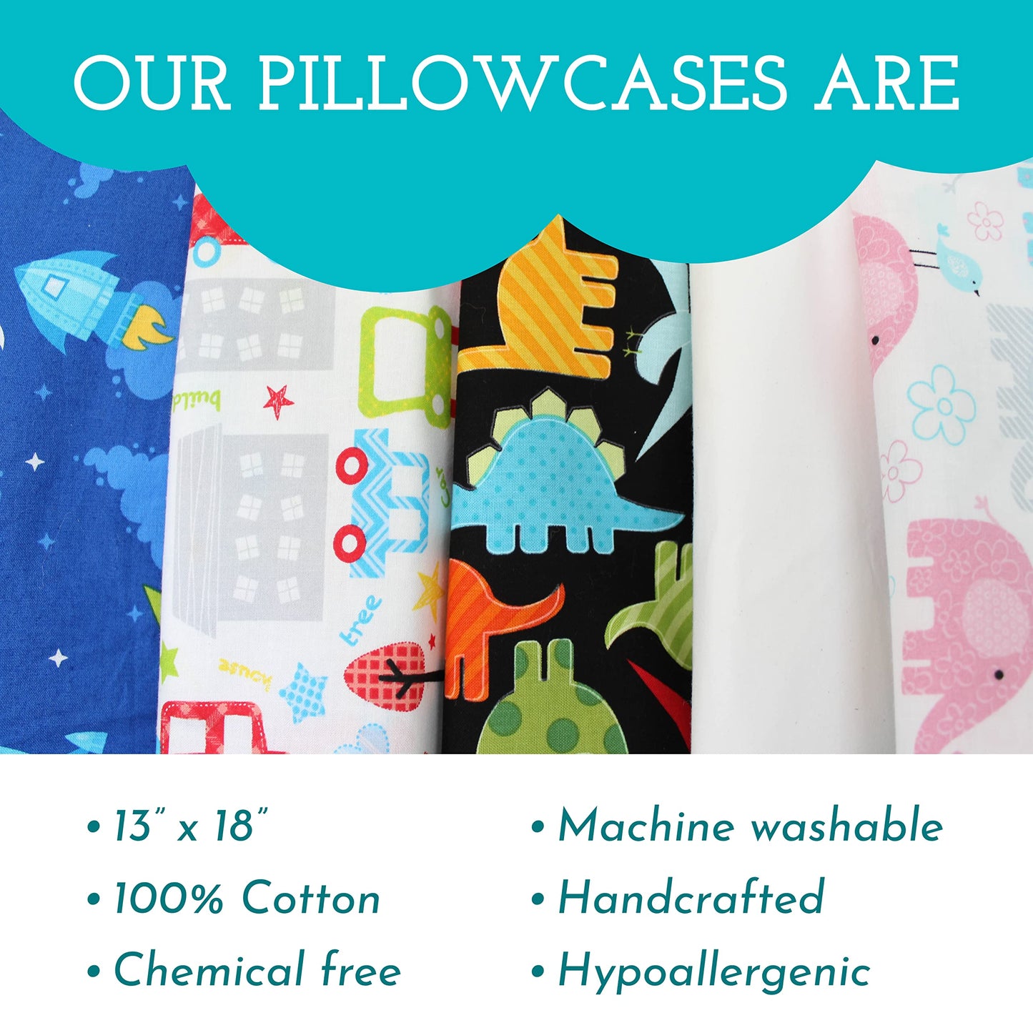 Little Sleepy Head Toddler Pilllowcase 13 X 18-100% Cotton & Hypoallergenic (Dinosaurs Pink)