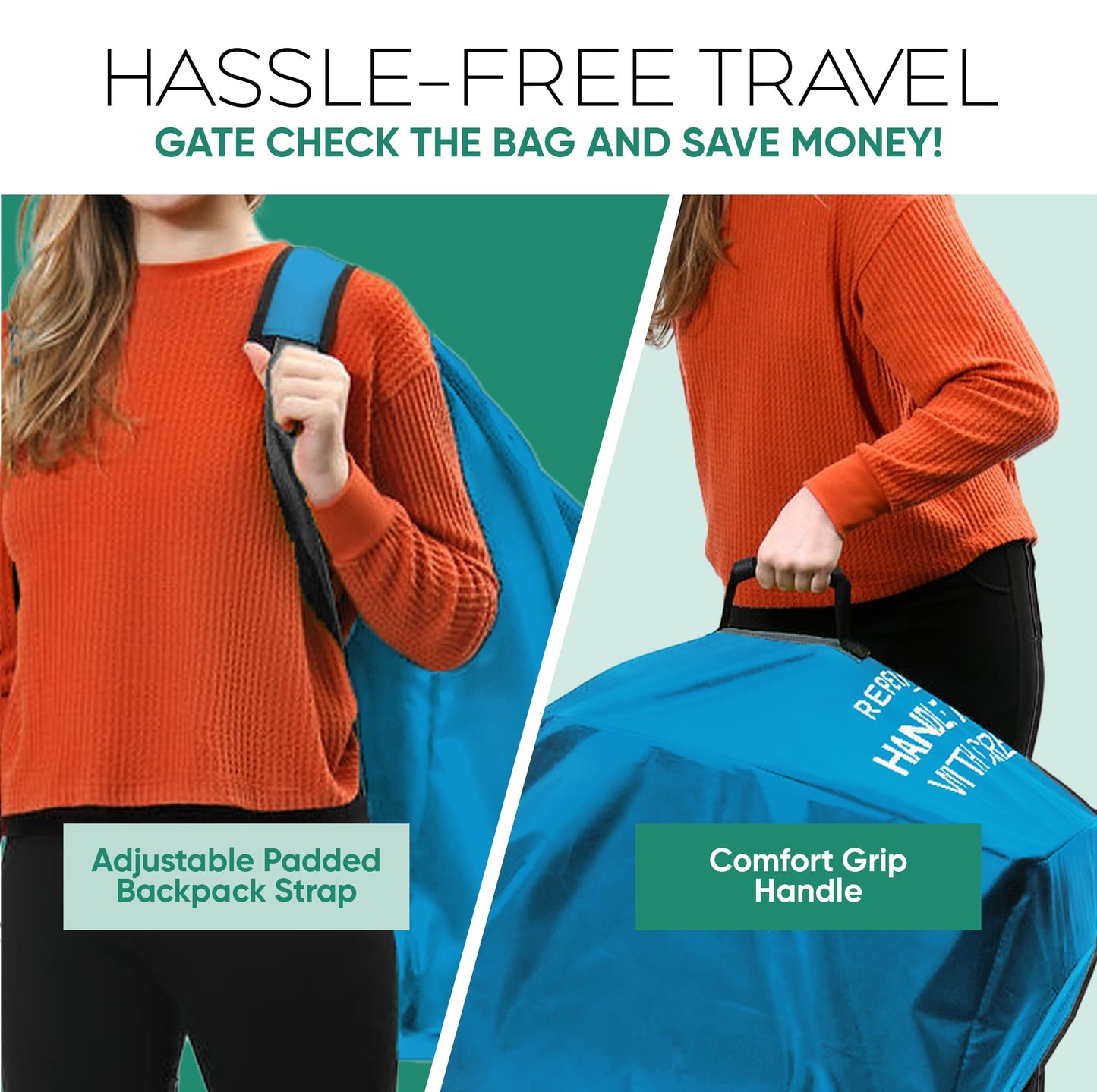 Reperkid Large Stroller Bag For Airplane Travel, Blue, 47' H X 24' W X 15' D, Fits Most Large, Single, Double, Jogging Stroll