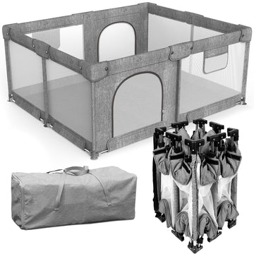PATYWAGA Foldable Baby Playpen with Gate, Extra Large Collapsible Play Yard for Babies & Toddlers, Portable Travel Play Pen with