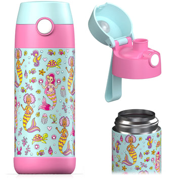 Jarlson    Kids Water Bottle - Mali - Insulated Stainless Steel Water Bottle With Chug Lid - Thermos - Girls/Boys (Mermaid  'Mos