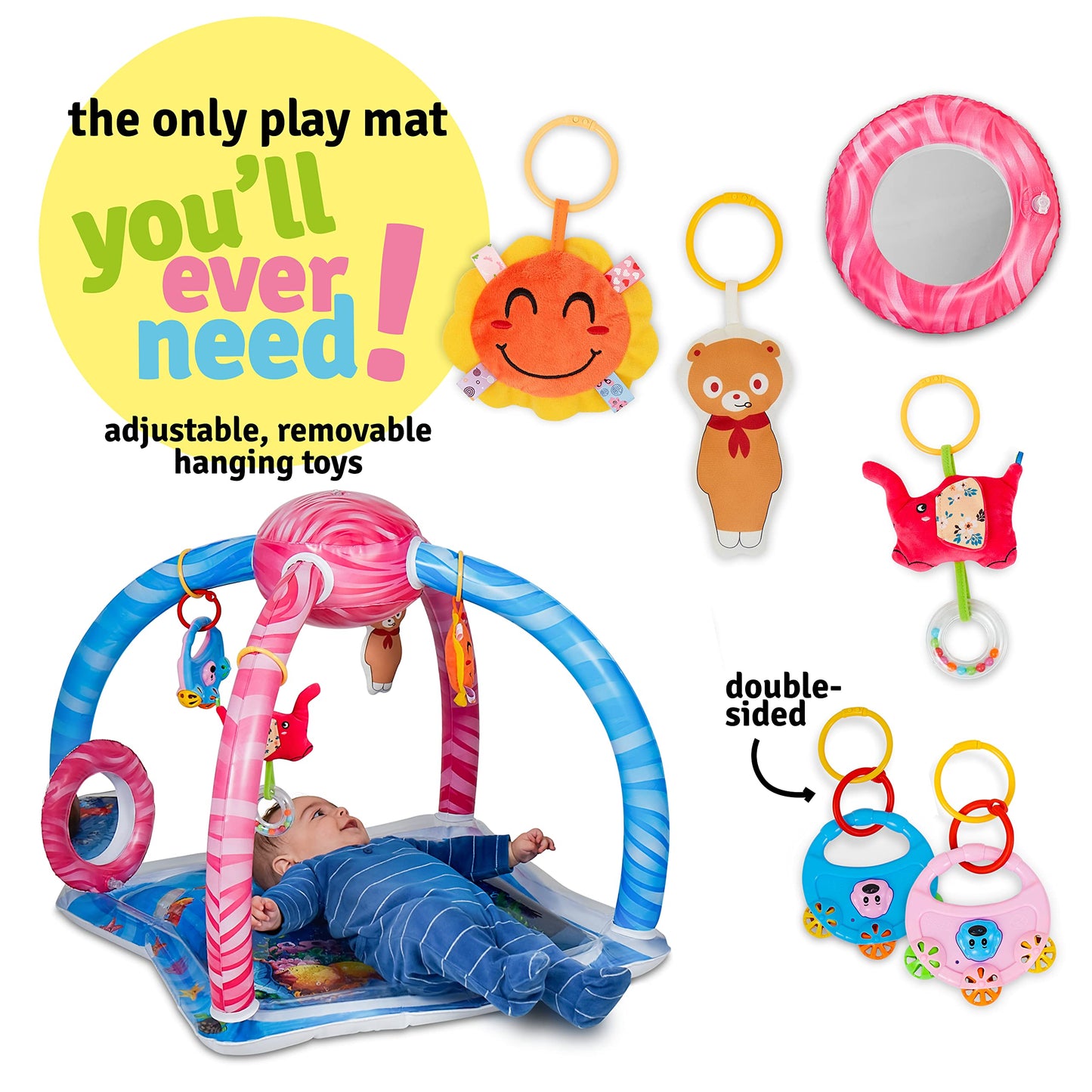 Splashin'Kids Baby Water Play Mat Activity Center Gym Tummy Time Overhead Toys Water Mat Baby Toys Infant Toys Sensory Toy Playm
