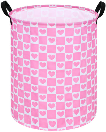 ACMUUNI 19.7 Inch Round Pink Valentines Day Laundry Clothes Hamper Laundry Basket with Handles,Storage Organizer Bins Laundry G