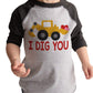 7 Ate 9 Apparel Kid'S I Dig You Construction Truck Valentine'S Day Grey Raglan Shirt 3T