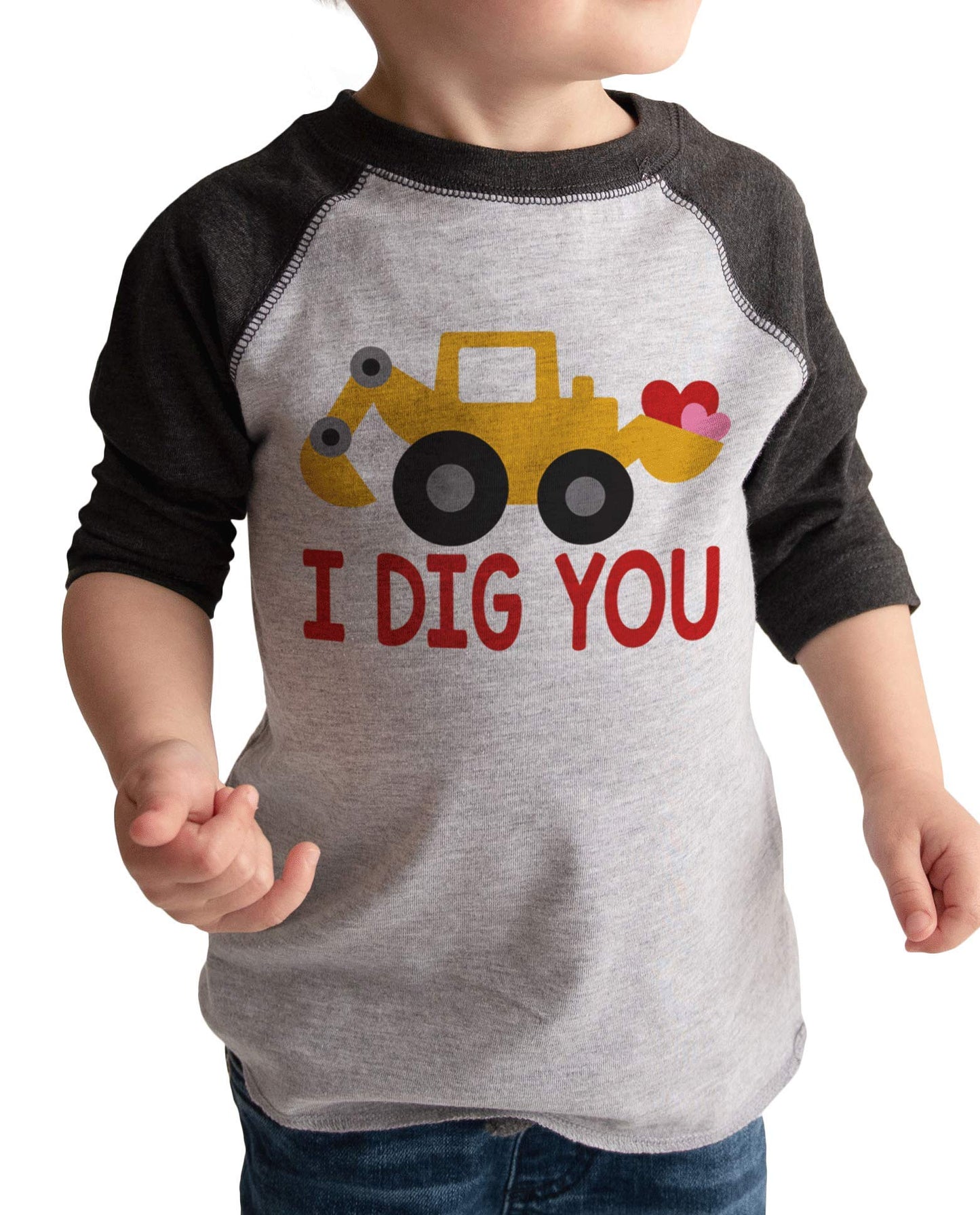 7 Ate 9 Apparel Kid'S I Dig You Construction Truck Valentine'S Day Grey Raglan Shirt 3T