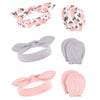 Hudson Baby Baby Girls Unisex Cotton Scratch Mitten Set Headband, Pink Peony, 0-6 Months Us