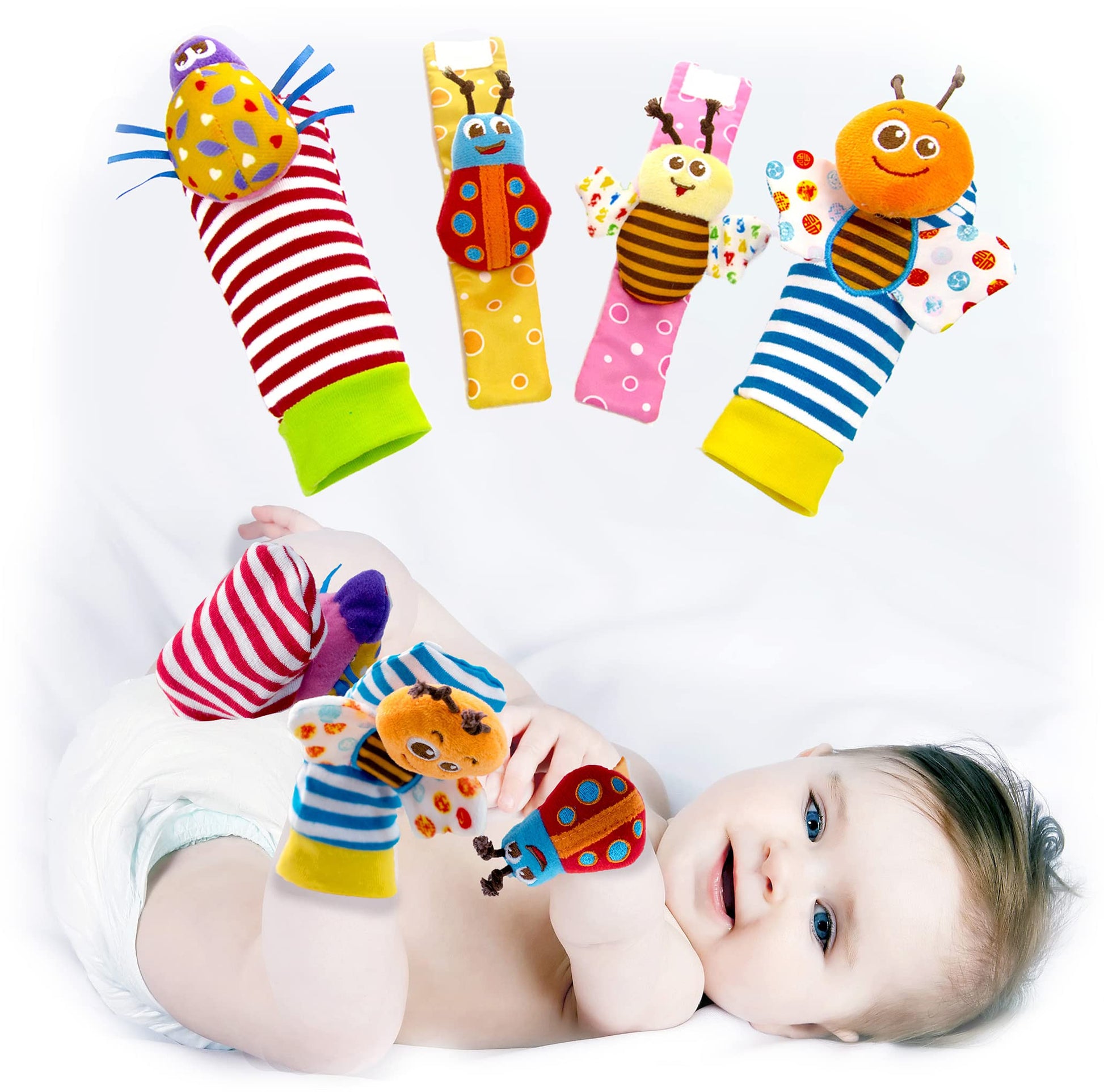 BABY K Baby Rattle Socks for Girls & Boys (Set B) - Baby Toys 6-12 Months - Baby Wrist Rattles and Foot Rattles - Baby Toys for 
