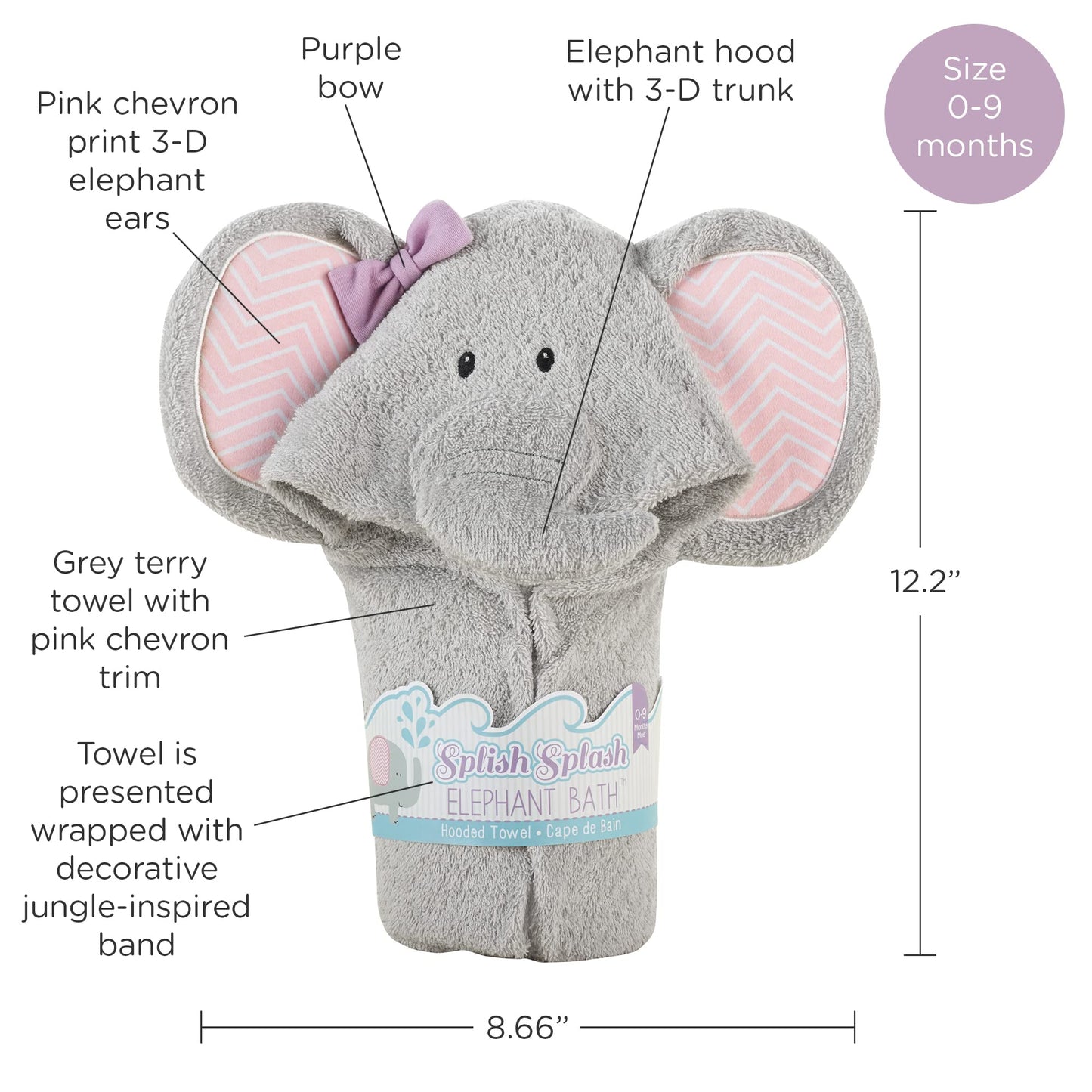 Baby Aspen 'Splish Splash Elephant Bath Hooded Towel/Baby Robe, 0-9 Months