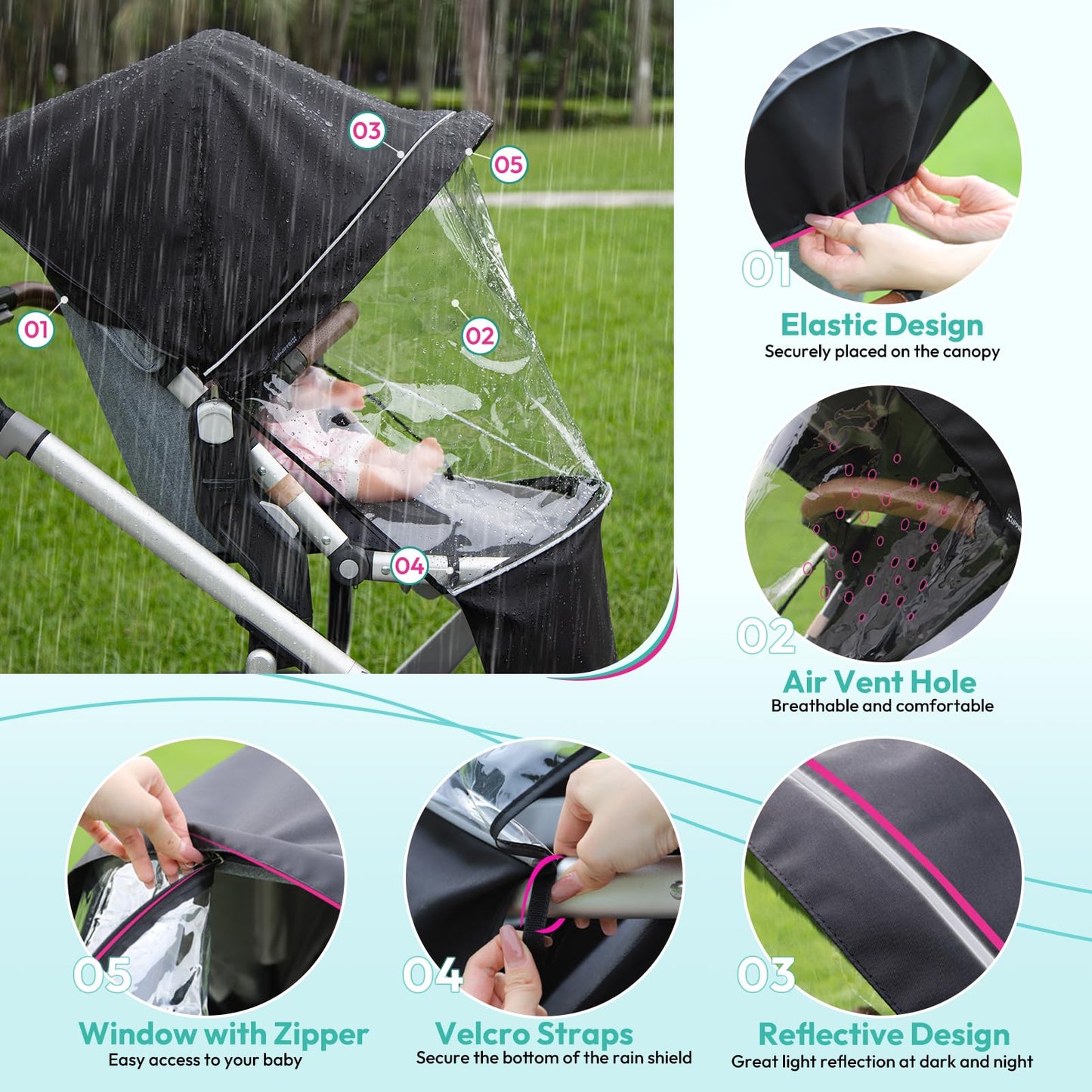 Performance Rain Shield, Rain Cover Fits For Uppababy Vista/Vista V2/Vista V3/Cruz/Cruz V2 Stroller, Protect From Wind/Rain/Snow