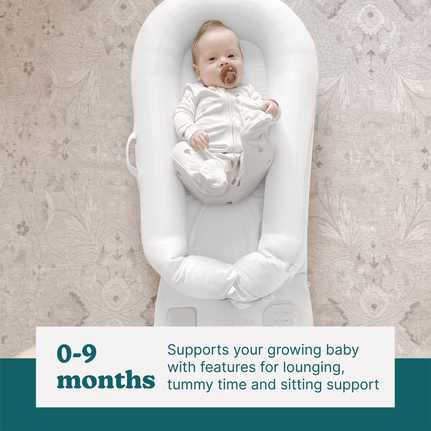 Homedics 3-In-1 Calming Baby Cushion, Soothing Comfort For Newborns & Infants, Snuggling Sensation, Sound And Vibration, Designe