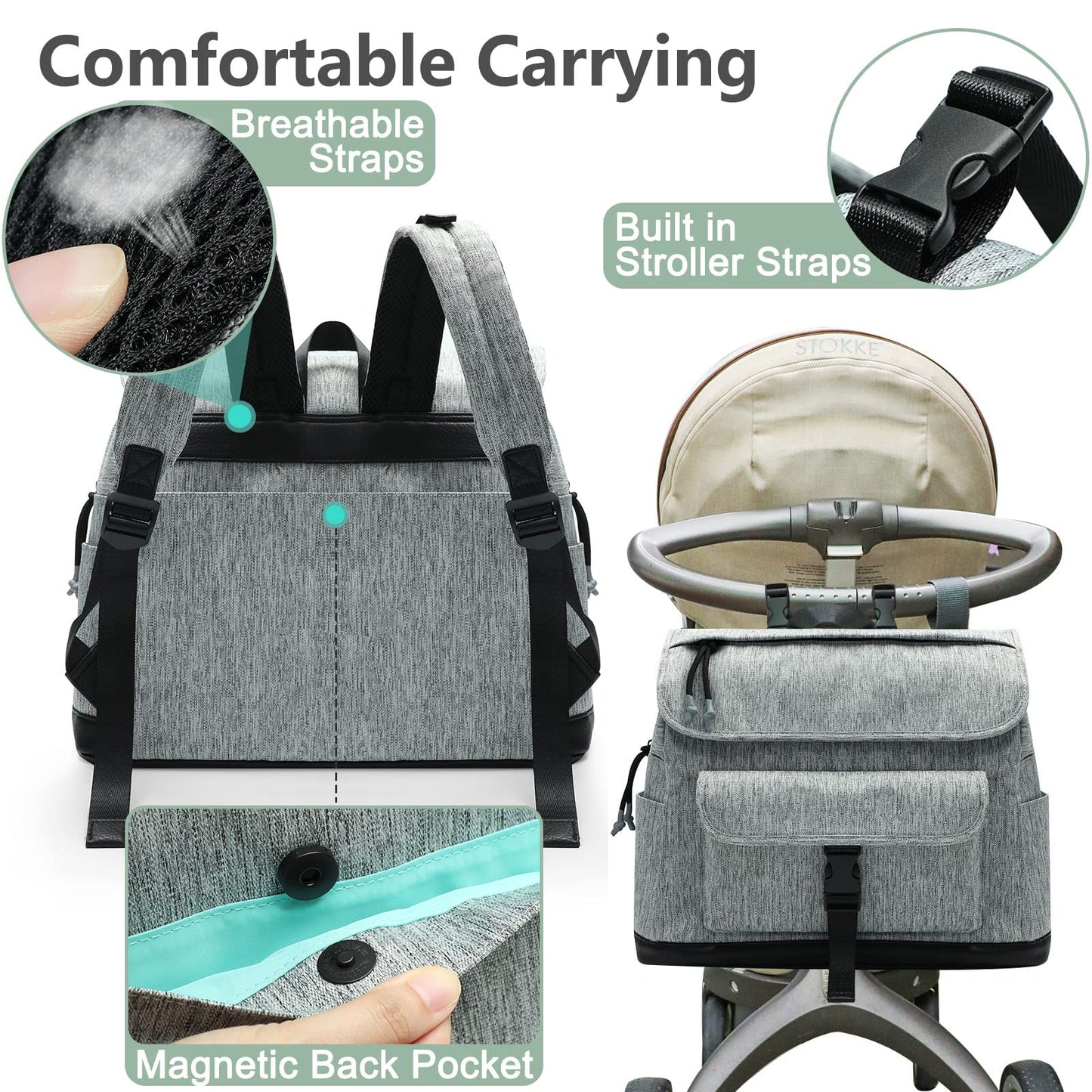 Mominside Diaper Bag Backpack, Leather & Neoprene Small Diaper Bag, Mini Baby Bag Backpack With 12 Pockets, 4 Insulated Pockets,