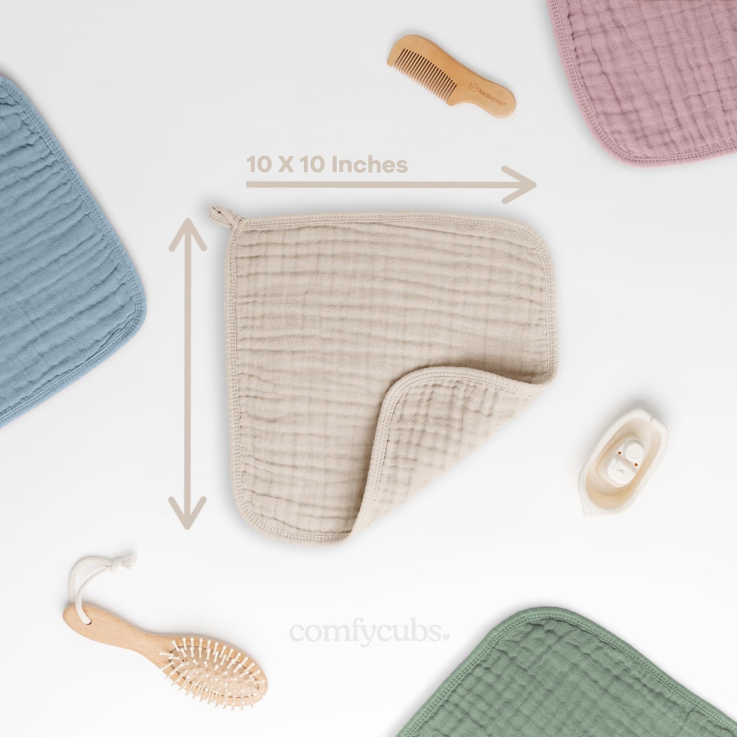 Comfy Cubs Muslin Baby Washcloths 6 Pack - Soft 6-Layer Cotton Wash Cloths For Sensitive Skin - 10'X10' Large, Gentle, Absorbe