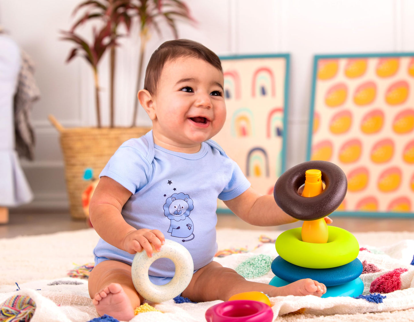 B. toys - Stacking Rings - Textured Ring Stacker for Babies - Early Development Toys - 100% Non - Toxic - Fun & Educational - Gr