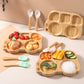 Suction Plates For Baby & Toddler, Bamboo Divided Platter Feeding Dishes With Silicone Fork& Spoon, All-Natural Baby Food Plate